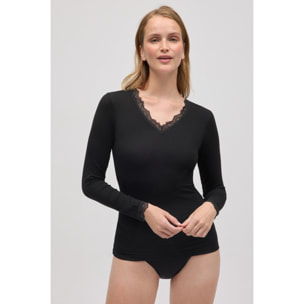 Canottiera a maniche lunghe in bambù nero