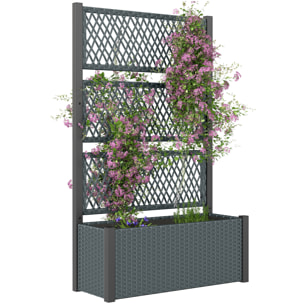 Jardinera con Enrejado de Ratán, Jardinera Exterior Grande para Plantas Trepadoras, Maceta con Forro, para Jardín, Patio, Terraza, 90x35x148 cm, Gris Oscuro