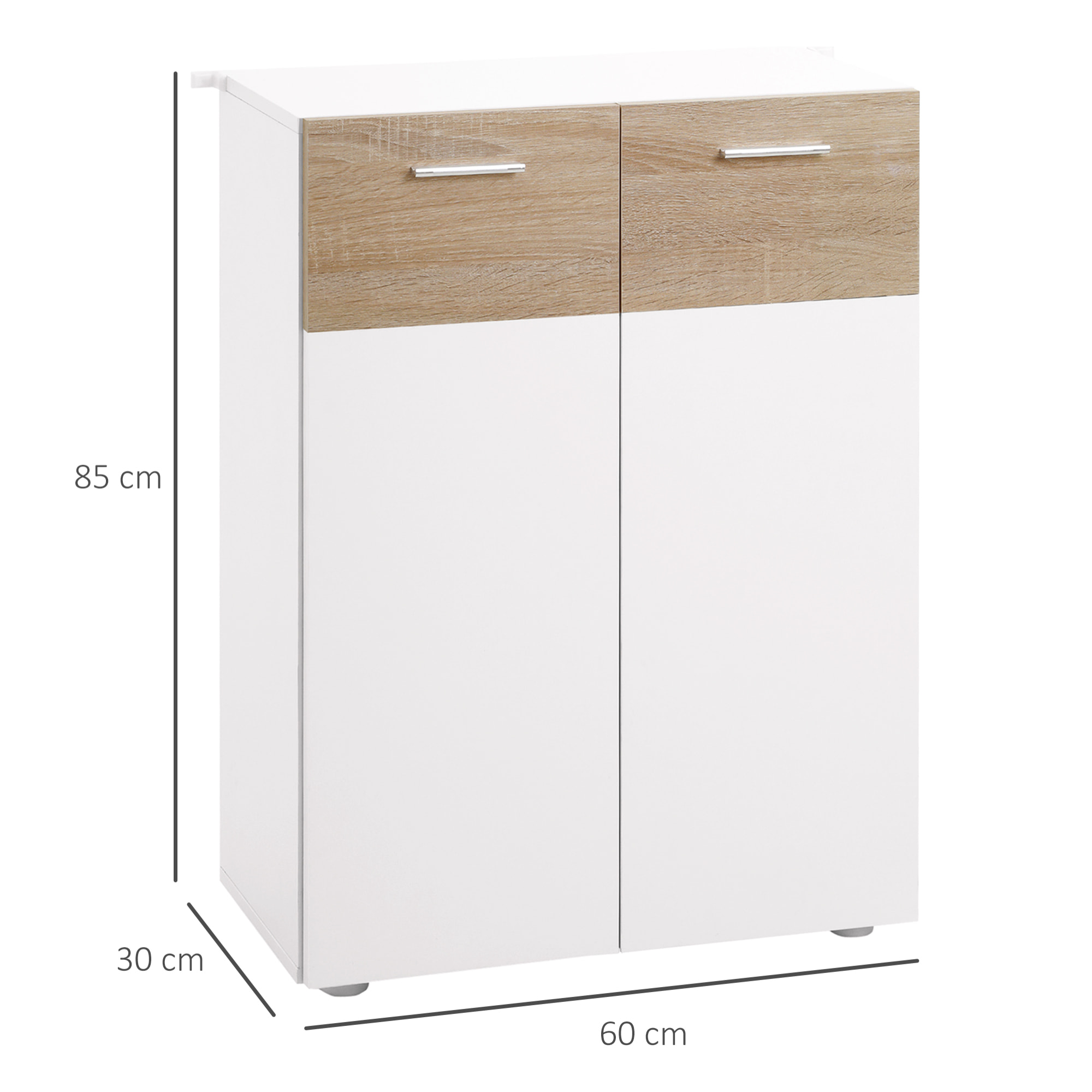 kleankin Armario de Suelo para Baño con 2 Puertas y Estantes Interiores Ajustables Mueble Auxiliar de Madera Multiusos para Salón Cocina Comedor 60x30x85 cm Blanco