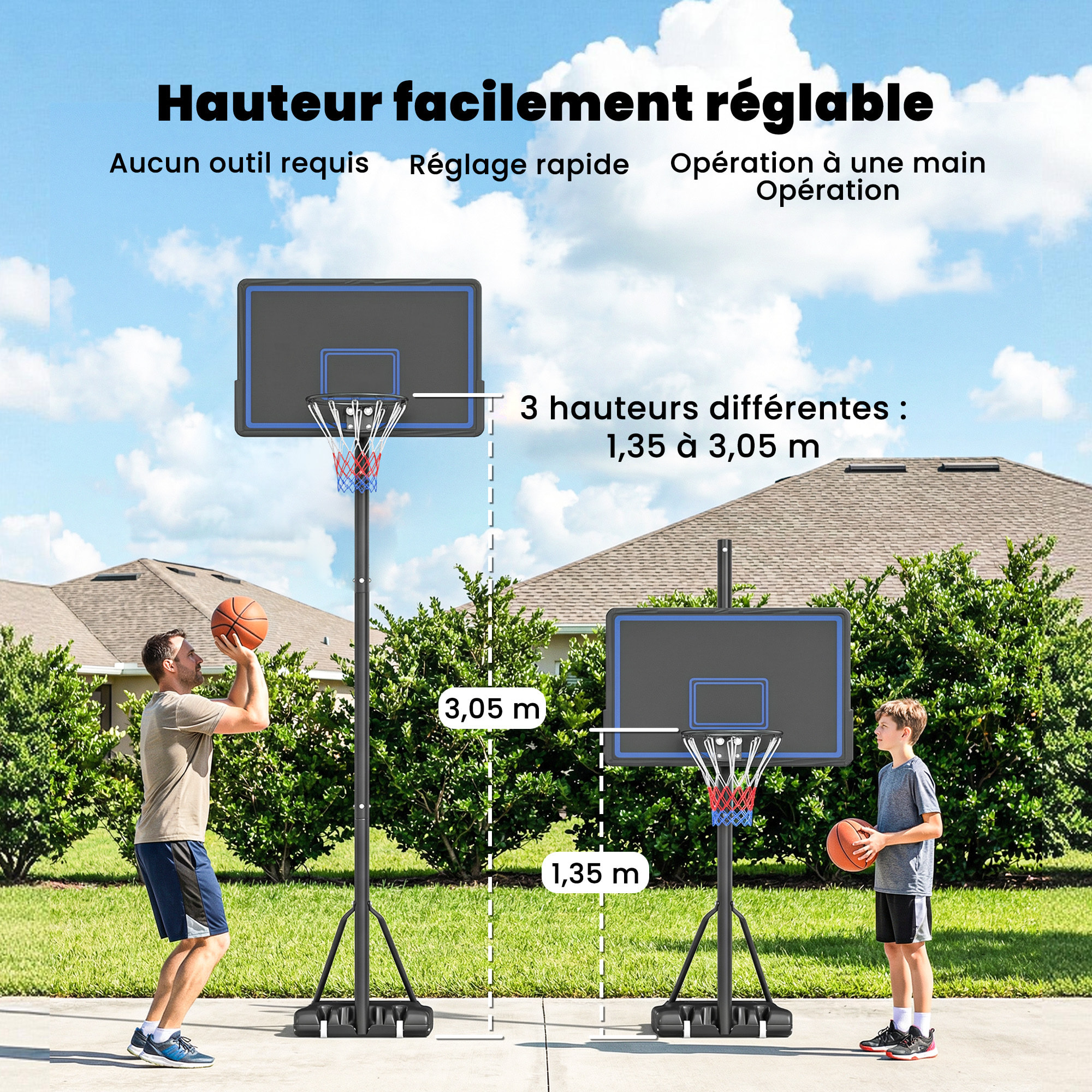 Panier de basketball sur pied mobile réglable H.1,35-3,05 m
