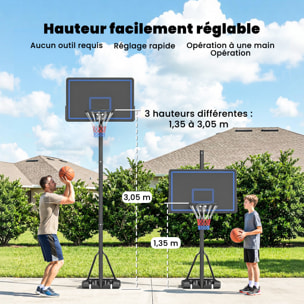 Panier de basketball sur pied mobile réglable H.1,35-3,05 m