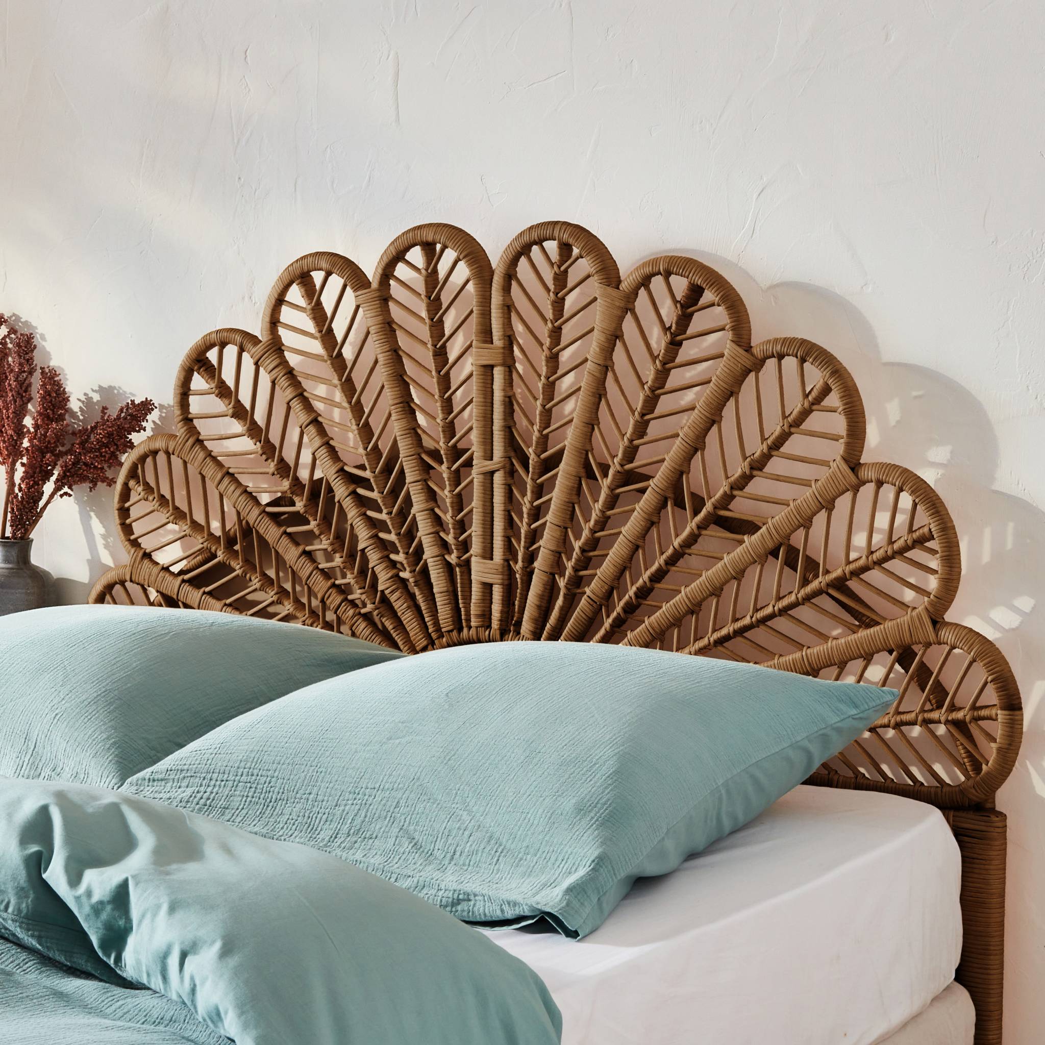 Tête de lit en rotin foncé  L 140 x P6 x H115cm