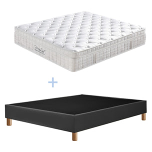 Ensemble Matelas Améthyste & sommier déco| 37 cm | Mémoire de forme, latex et ressorts ensachés | Cadre à lattes |Simili cuir | Gris