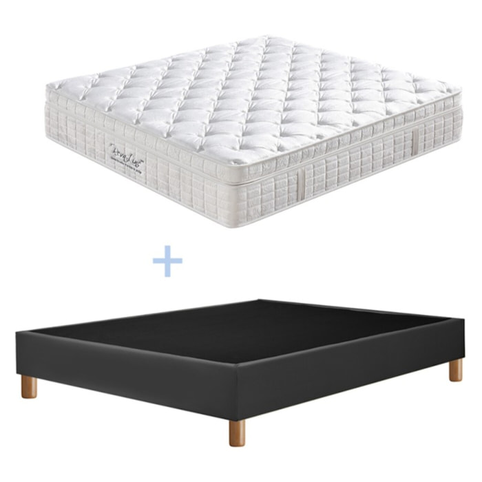 Ensemble Matelas Améthyste & sommier déco| 37 cm | Mémoire de forme, latex et ressorts ensachés | Cadre à lattes |Simili cuir | Gris