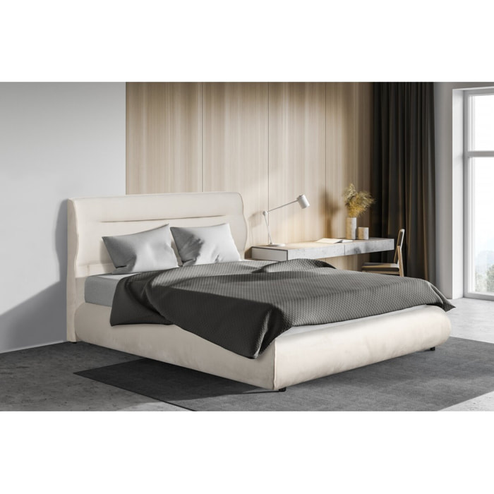 Lit double avec coffre en velours "Chamonix" - 160 x 200 cm - Beige