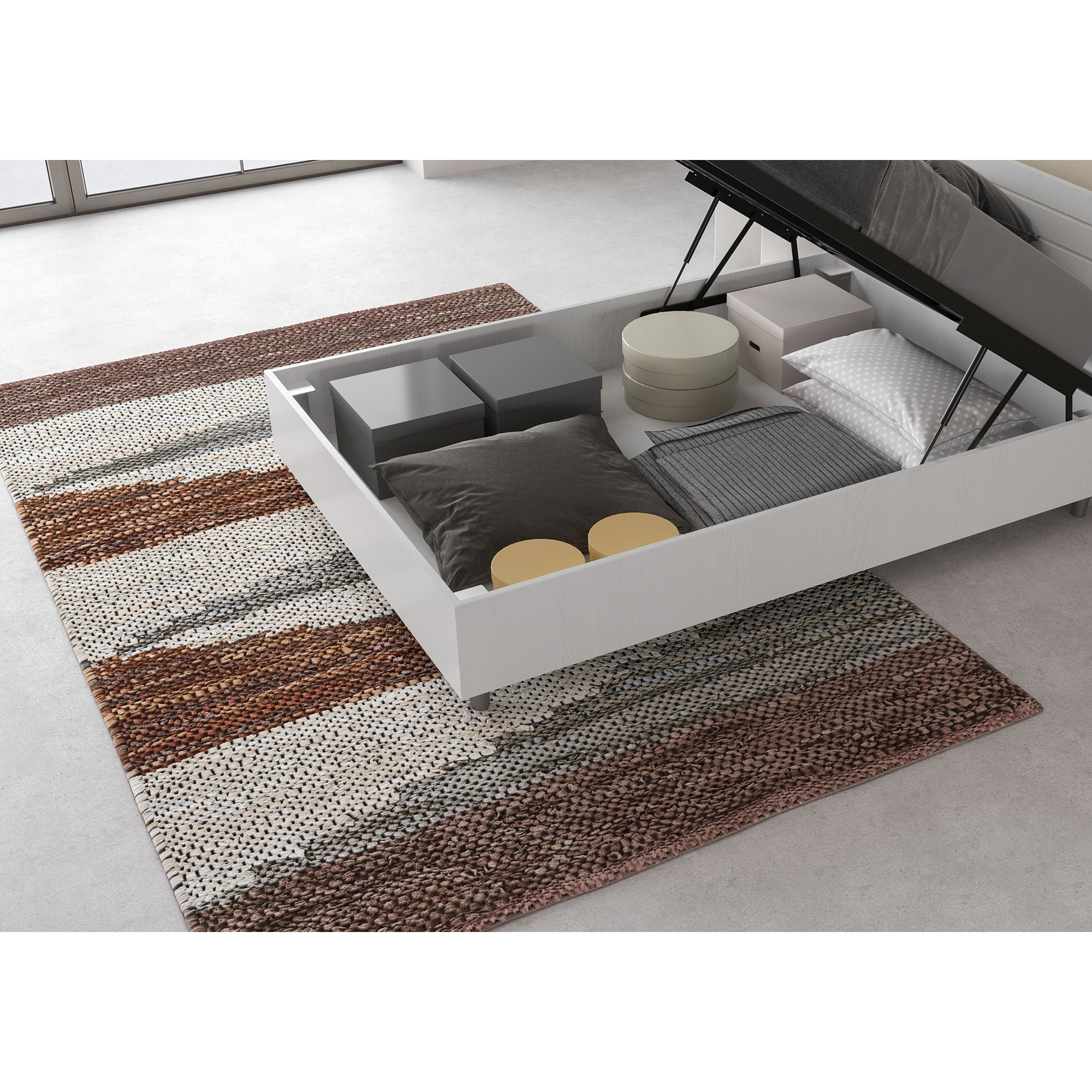 Cama de una plaza y medio con almacenaje 120x200 con cabecera recta fresno blanco Demas