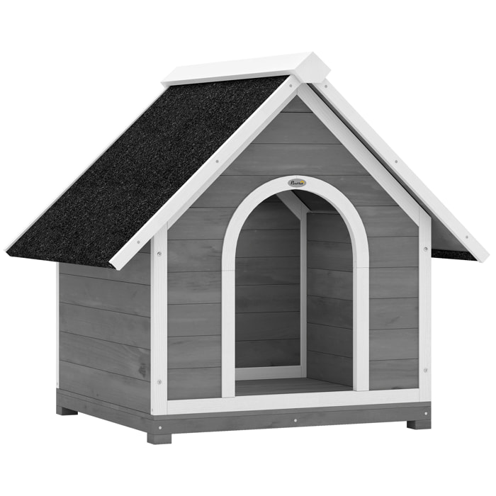 Niche pour chien bois gris blanc toit bitumé dim. 101x83x85cm