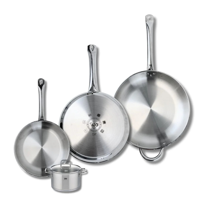 Ensemble de 3 Poêles de cuisson 24, 28 et 32 cm et 1 faitout 12 cm Elo Profi Citrin