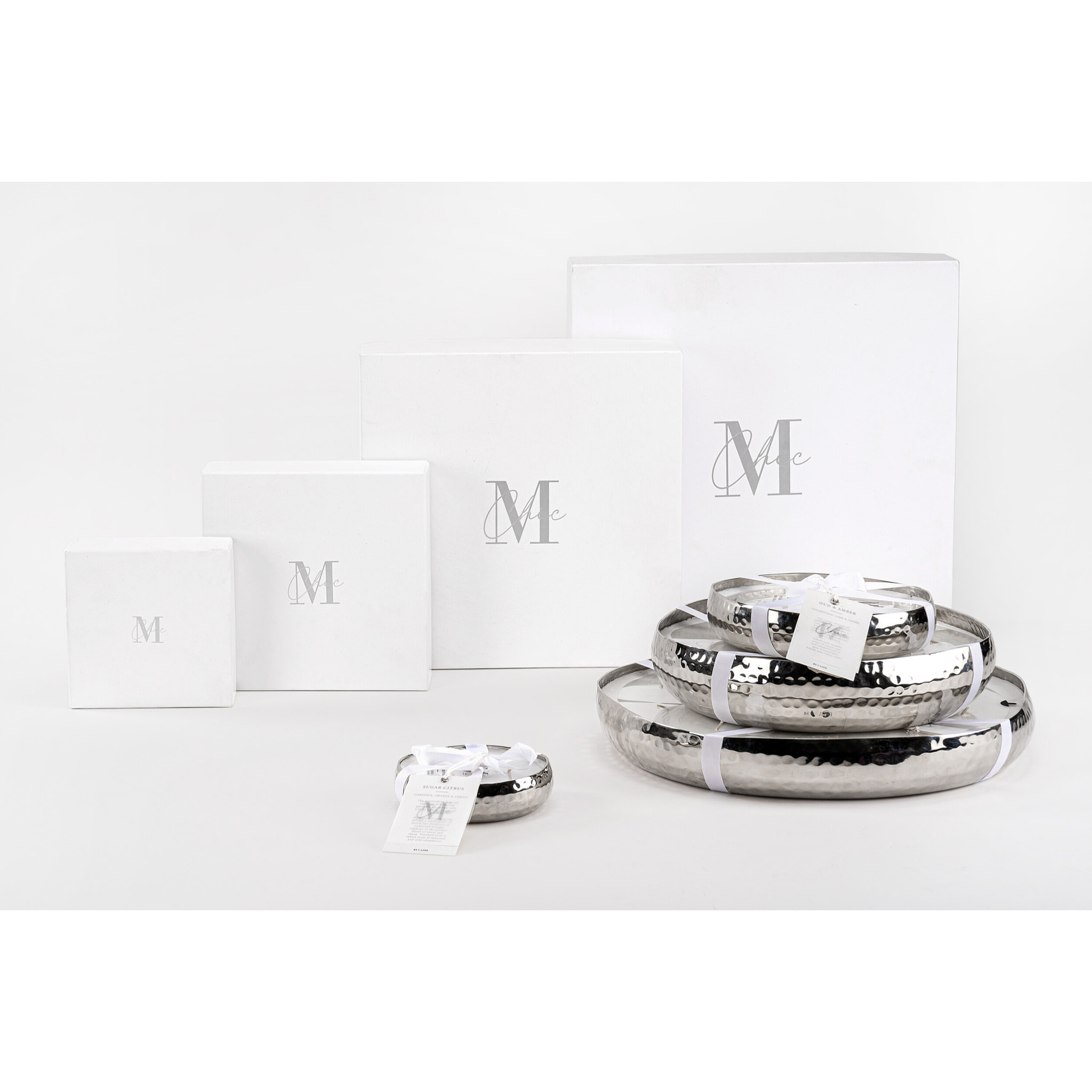 J-Line bougie parfumée M-Chic - Sugar Citrus - métal - argent - large - 44H