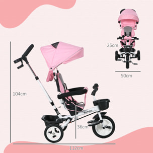 Tricycle enfant évolutif pliable pare-soleil canne télescopique amovible siège réversible rose