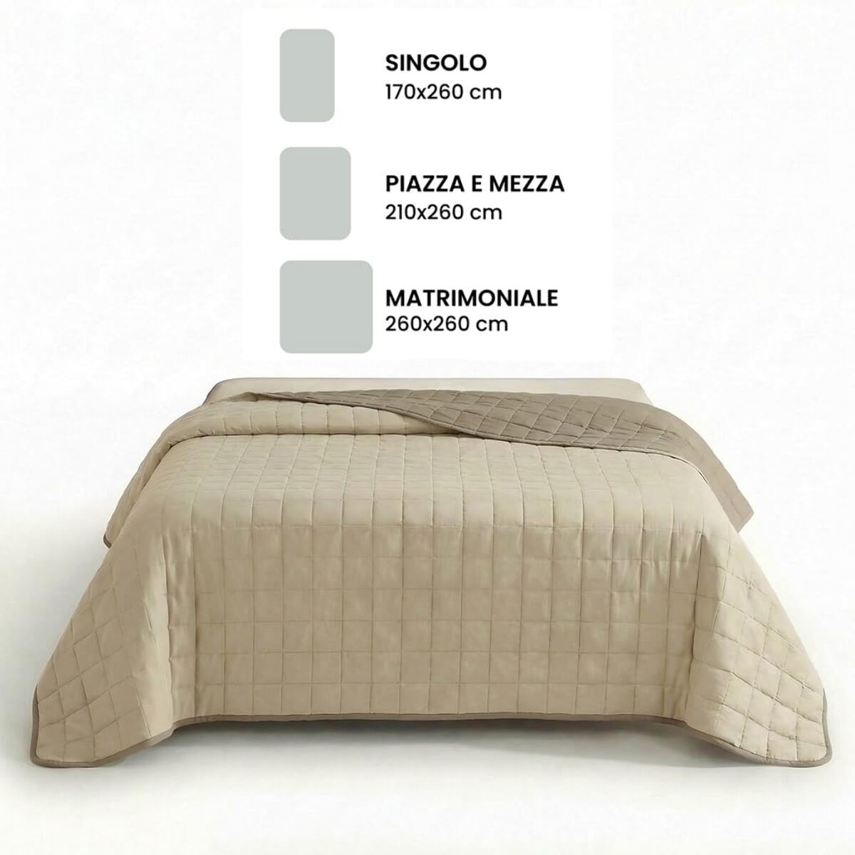 Copriletto matrimoniale estivo leggero double face 260x260 cm, trapunta estiva traspirante e morbida, coperta primaverile elegante e moderna, design reversibile per doppio stile, ideale per stagione calda, resistente e facile da lavare