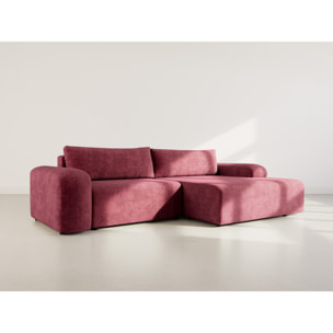 Rebecca - canapé d'angle droit 4 places convertible avec coffre en velours texturé - Prune