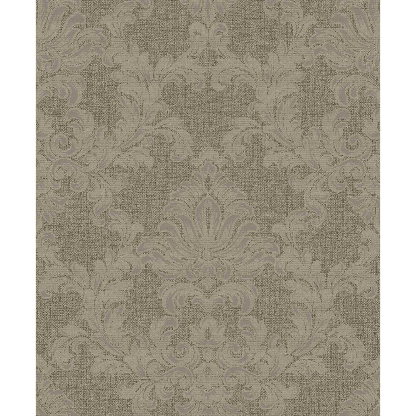 Papier peint baroque médaillon bronze fond taupe