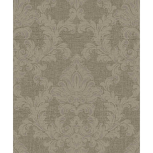 Papier peint baroque médaillon bronze fond taupe