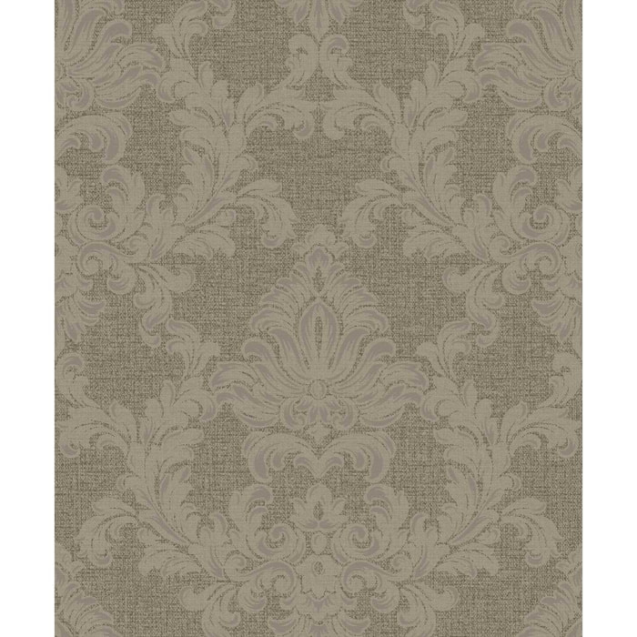 Papier peint baroque médaillon bronze fond taupe