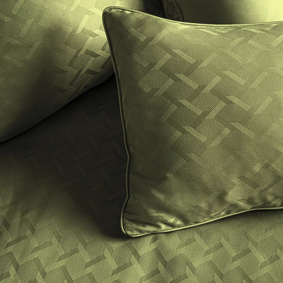 Lot de 2 taies satin de coton motif jacquard vert Adagio kaki