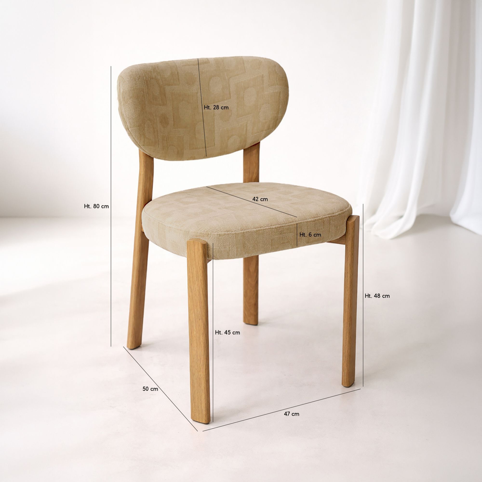 Lot de 2 chaises de table en tissu et bois beige SUZIE