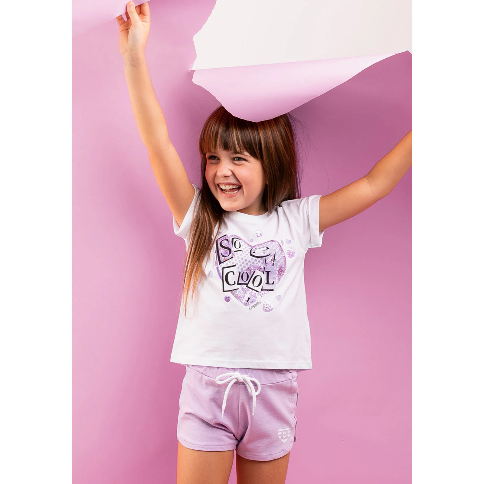 Pantaloncini sportivi semplici color malva per bambine