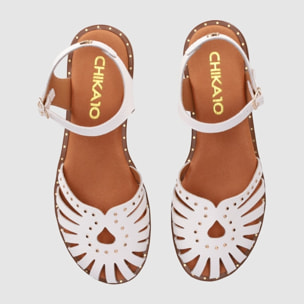 Sandalias de Piel - Blanco - Tacón: 1 cm