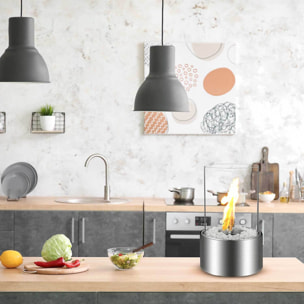 Marsiglia - Camino a bioetanolo da tavolo per interni ed esterni Ø16 x H27 cm, colore silver