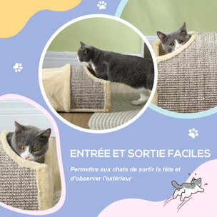 Tunnel pour chat modulable - 3 portes, 2 griffoirs - sisal peluche beige