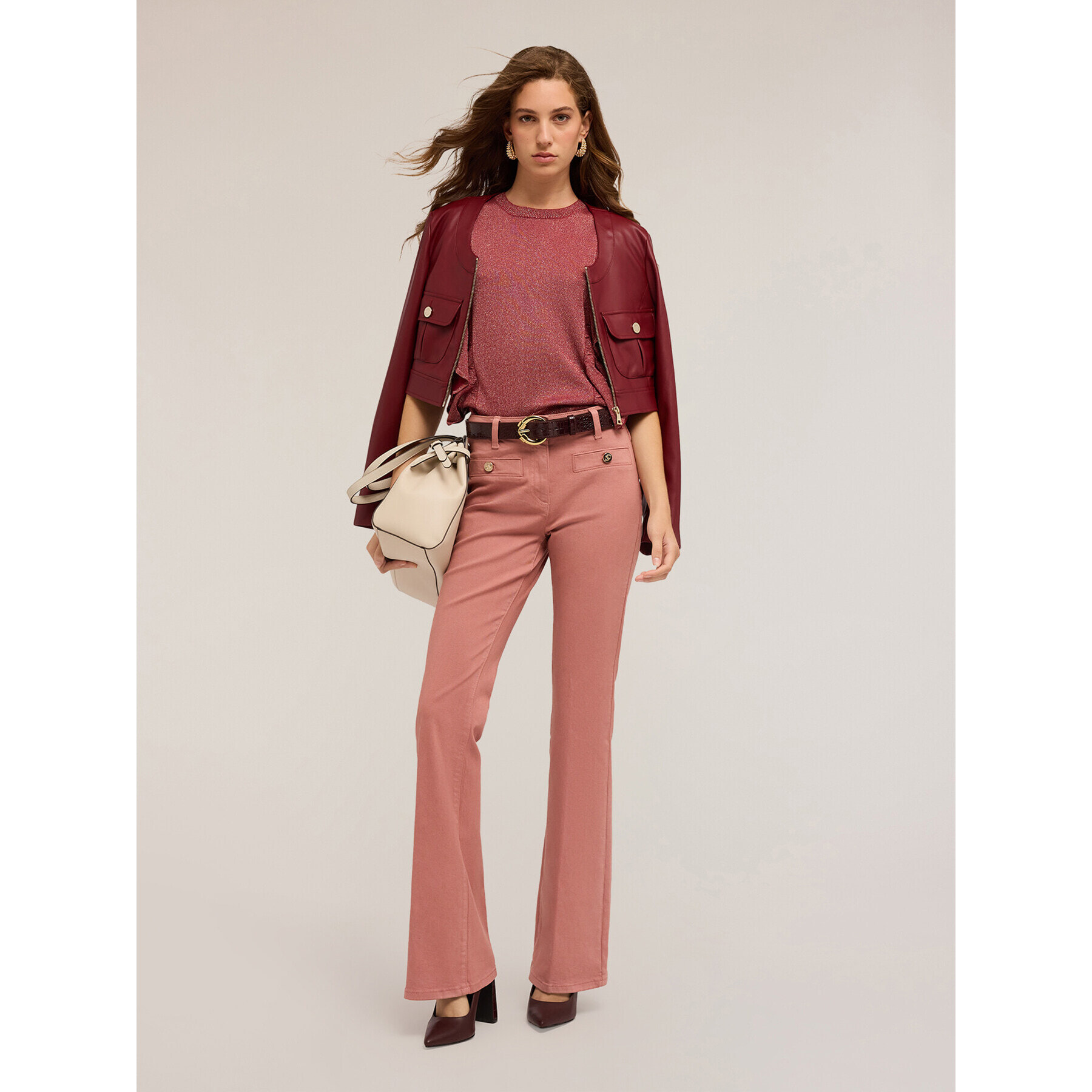 Motivi - Pantaloni flare in drill di cotone - Rosa cipria