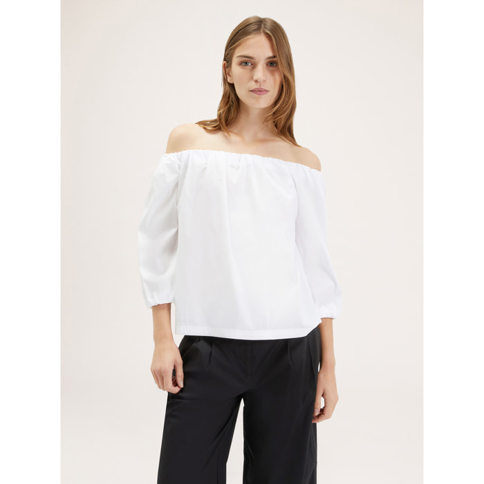 Motivi - Blusa con escote elástico y hombros descubiertos - Blanco