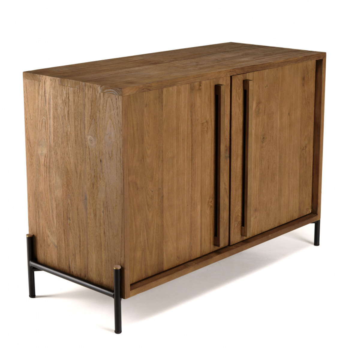 ALIDA - Buffet 2 portes en bois de teck recyclé pieds en métal noir