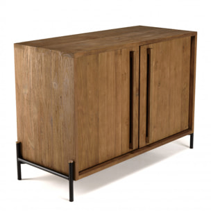 ALIDA - Buffet 2 portes en bois de teck recyclé pieds en métal noir
