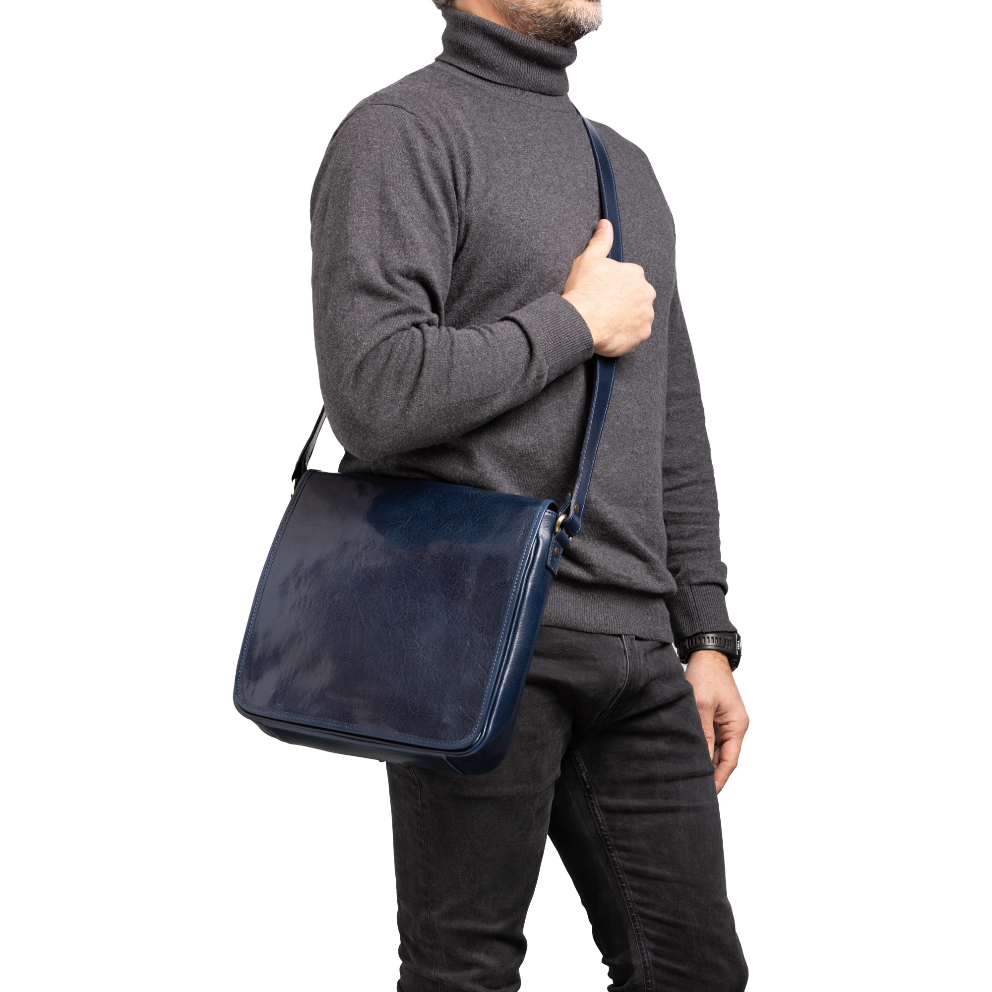 Borsa a tracolla  da uomo In Vera pelle Made in Italy 29x28x9 cm