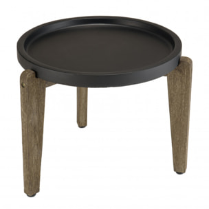 HANS - Table d'appoint 55x52cm plateau béton noir mat pieds acacia