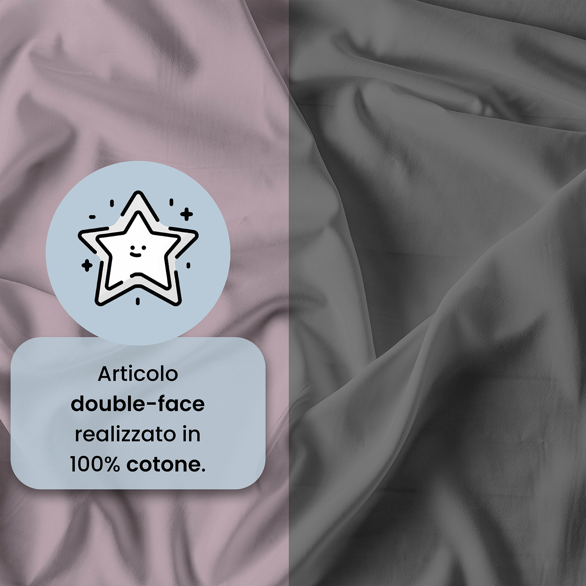 PARURE COPRIPIUMINO NATURAL COLOR, 100% Cotone, Made in Italy - ROSA ANTICO/FUMO