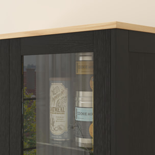 Armoire de rangement - 2 portes - 7 étagères - dim. 76L x 36l x 160H cm - noir aspect chêne clair verre