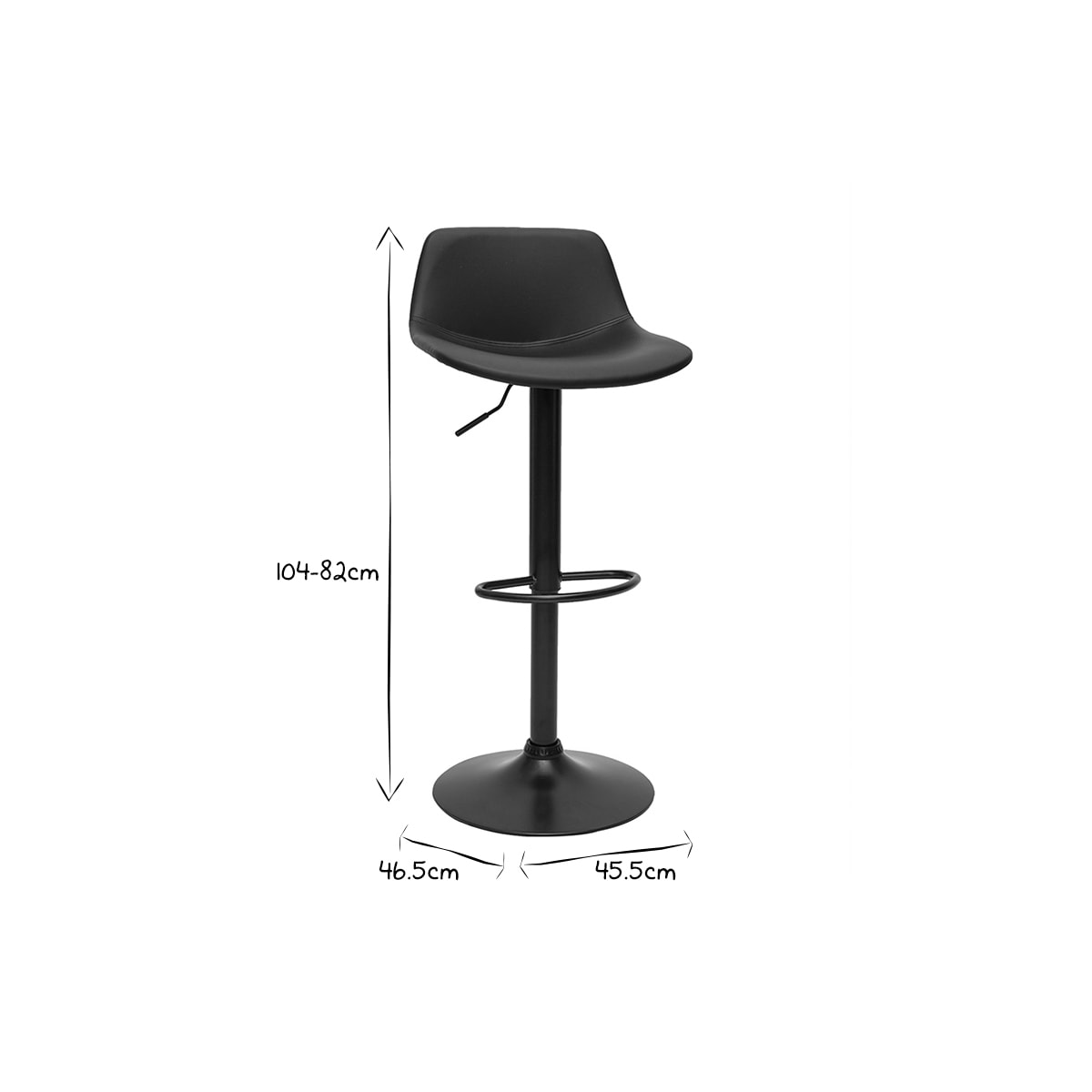Tabourets de bar relevables noirs et métal noir (lot de 2) NONIE