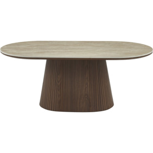Table basse ovale en céramique "Portofino" - 120 cm -Travertin et marron