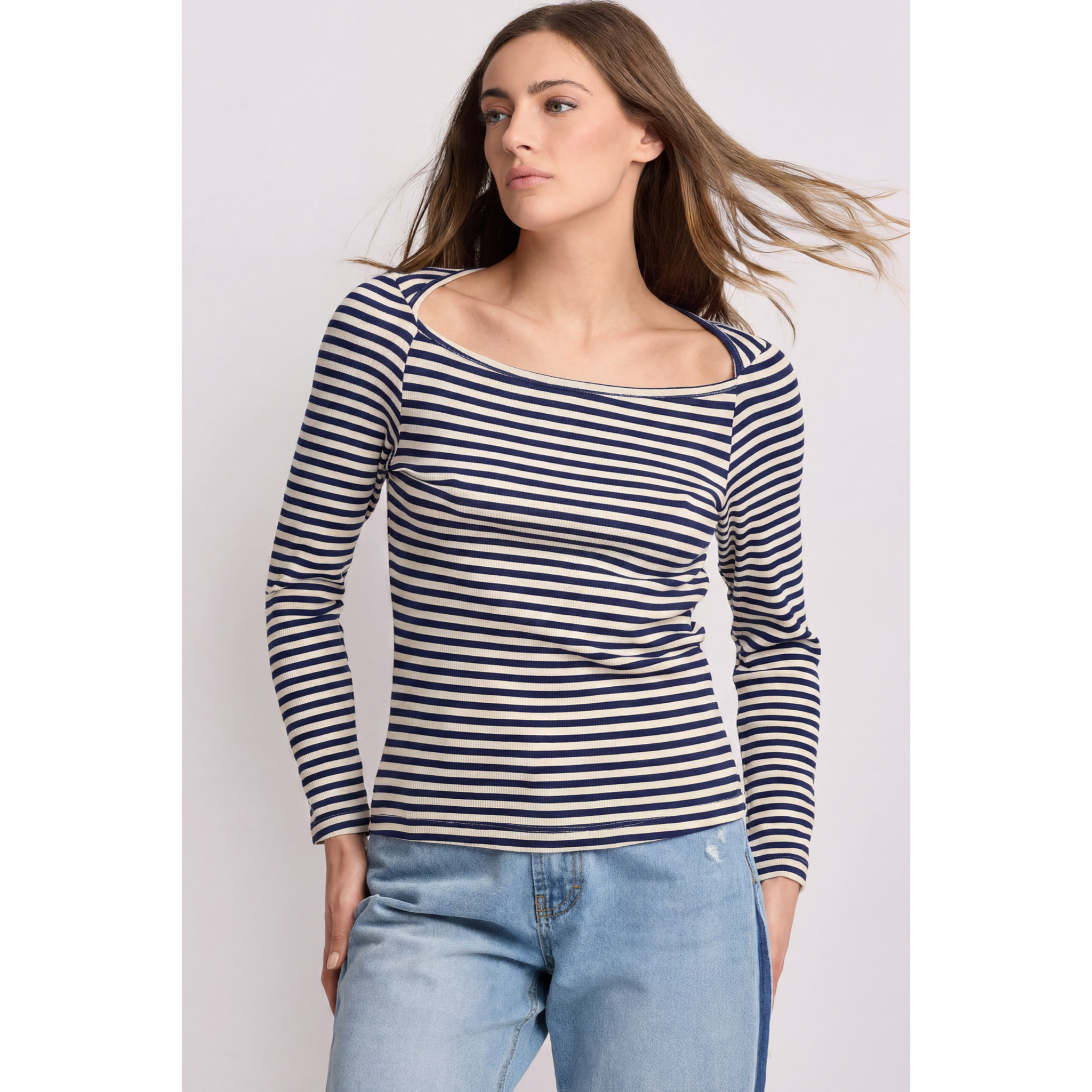 Kocca - T-shirt fantasia a righe Donna, Righe, Scollo ampio