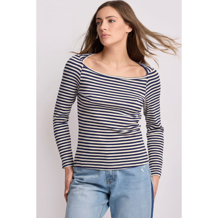 Kocca - T-shirt fantasia a righe Donna, Righe, Scollo ampio