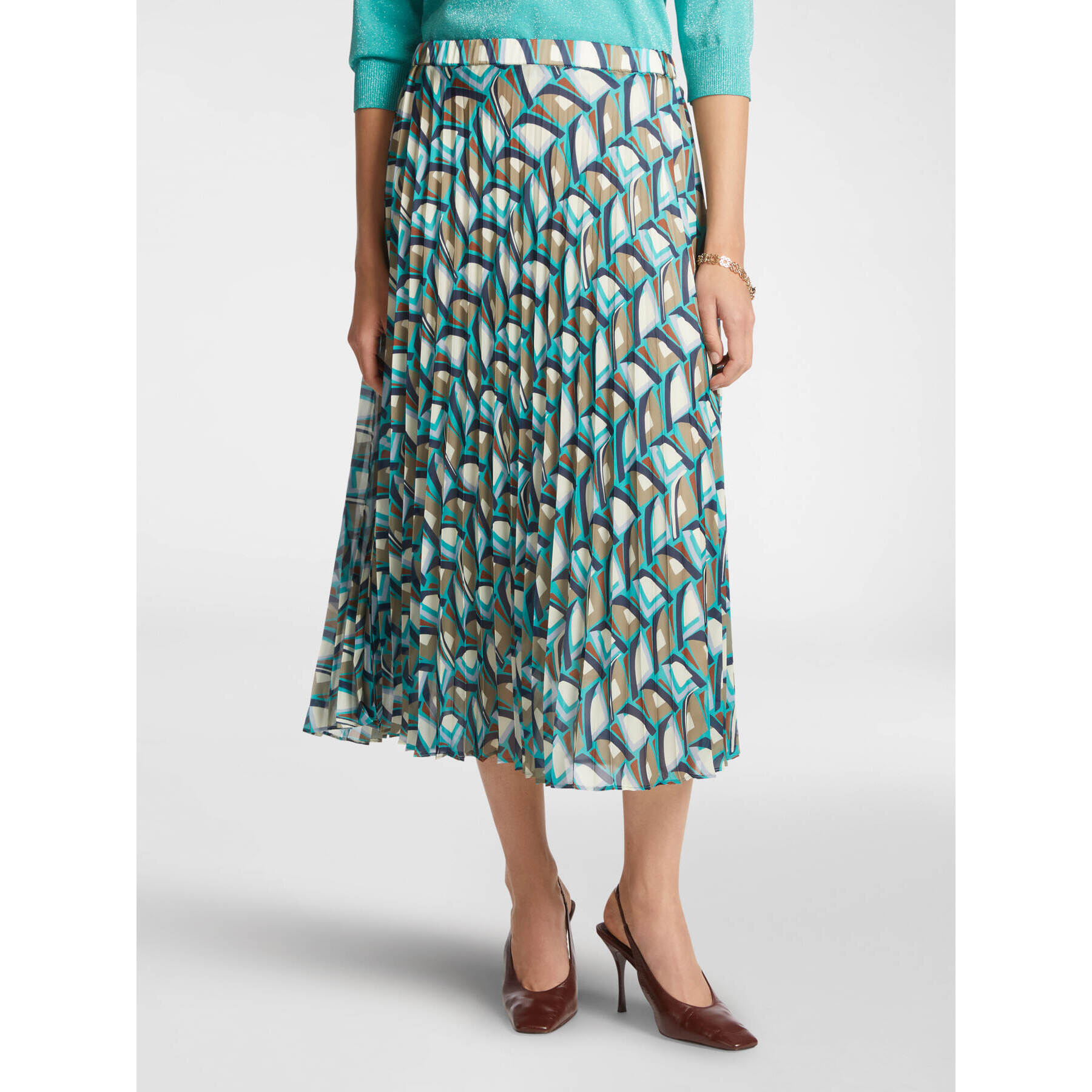Elena Mirò - Falda plisada estampada - Green Water