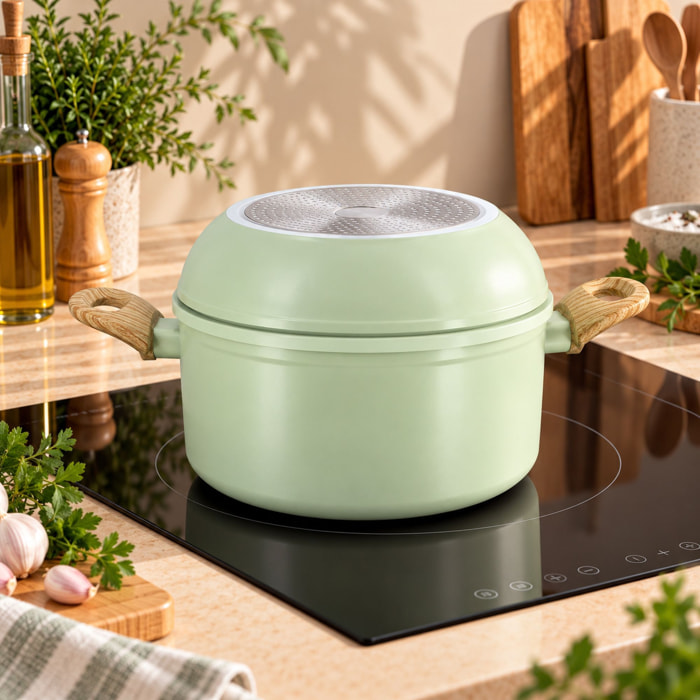 Batterie de cuisine amovible 8 pièces céladon en aluminium recyclé COLORAMA