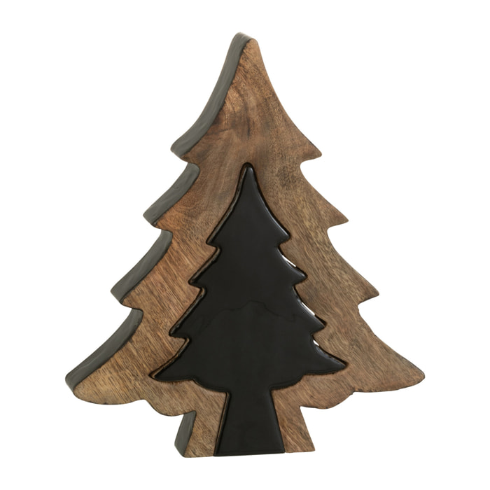 J-Line décoration Sapin de Noël Puzzle - bois - noir/naturel - small