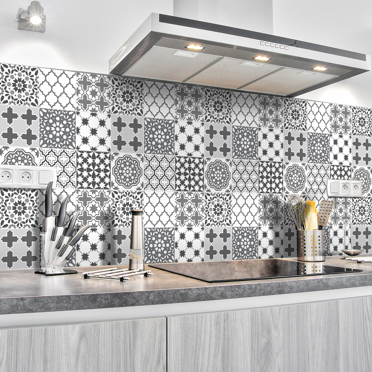 Stickers muraux - Sticker Mural Carrelage adhésif Cuisine Salle de Bain - 30 STICKERS CARREAUX DE CIMENT AZULEJOS THIBO
