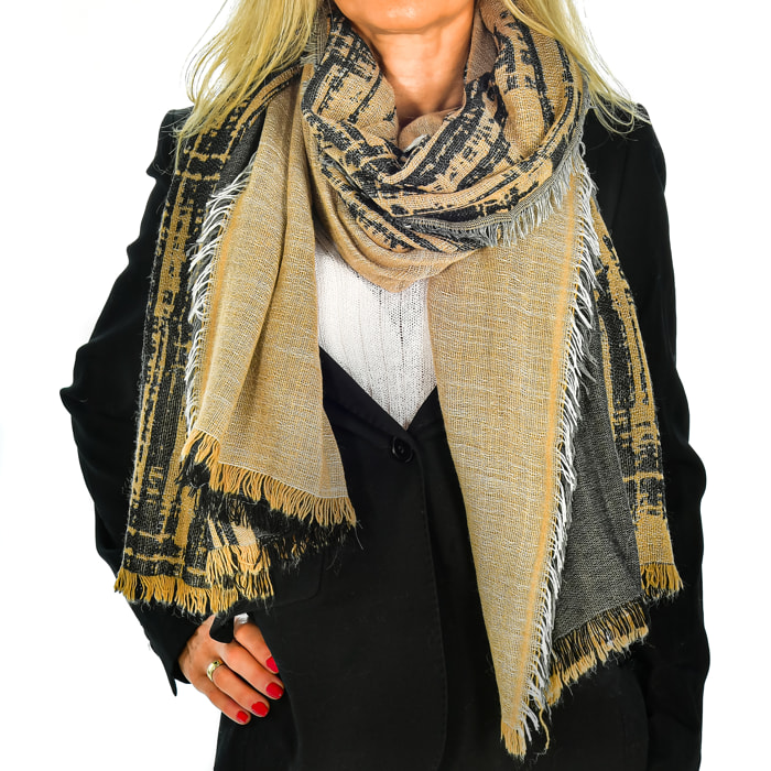 Fular sciarpa design lineare doppia patta modal e lana. Made in Italy.