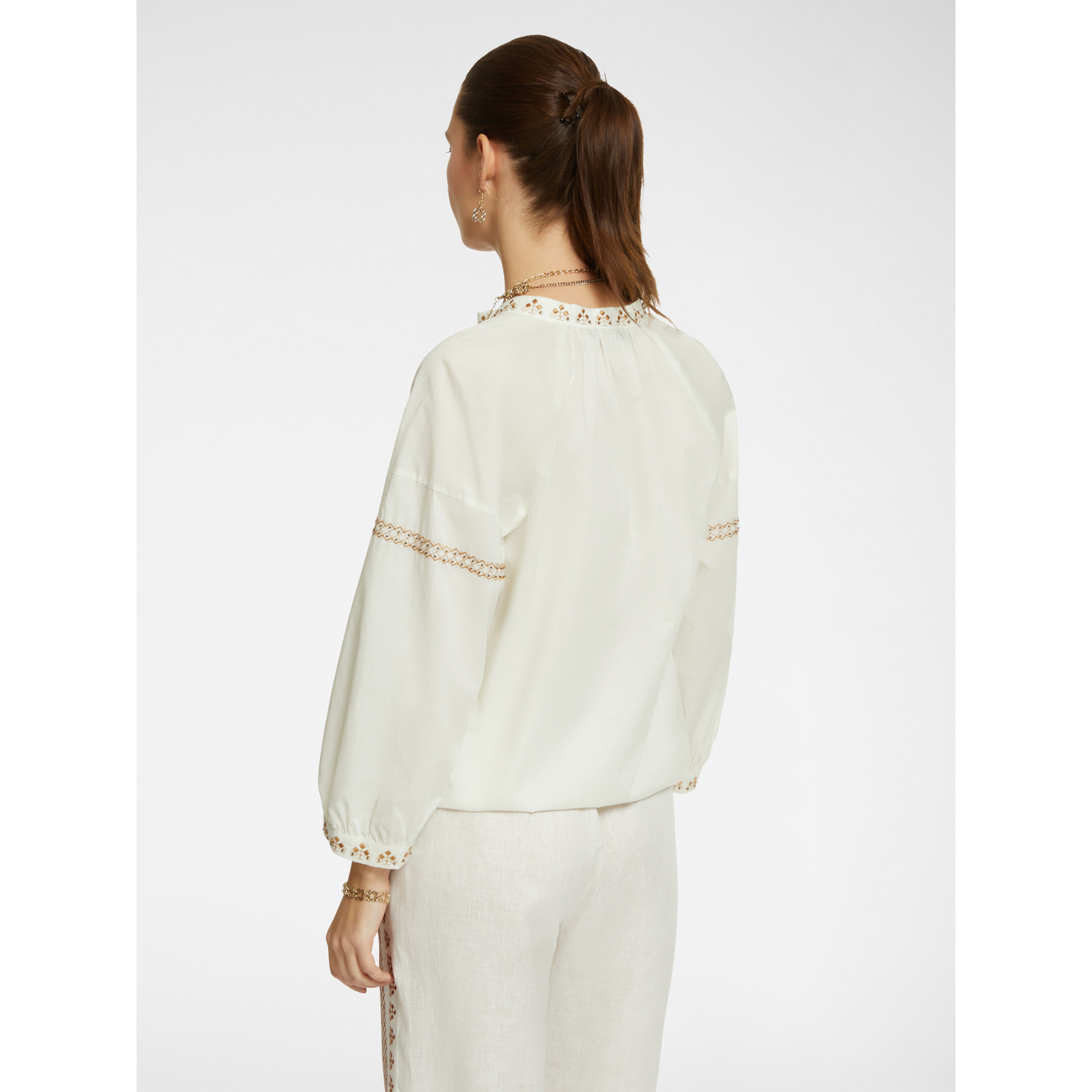 Elena Mirò - Blusa con bordado étnico - Blanco
