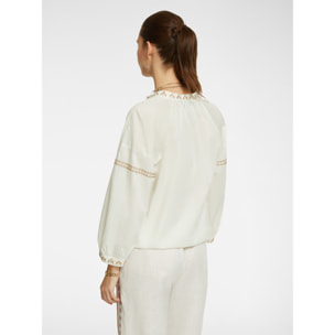 Elena Mirò - Blusa con bordado étnico - Blanco