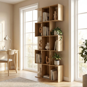 Estantería de 5 Niveles, Biblioteca Estrecha, Librería en Forma de S, para Salón, Dormitorio, Estudio, Oficina, 80x24x200 cm, Roble