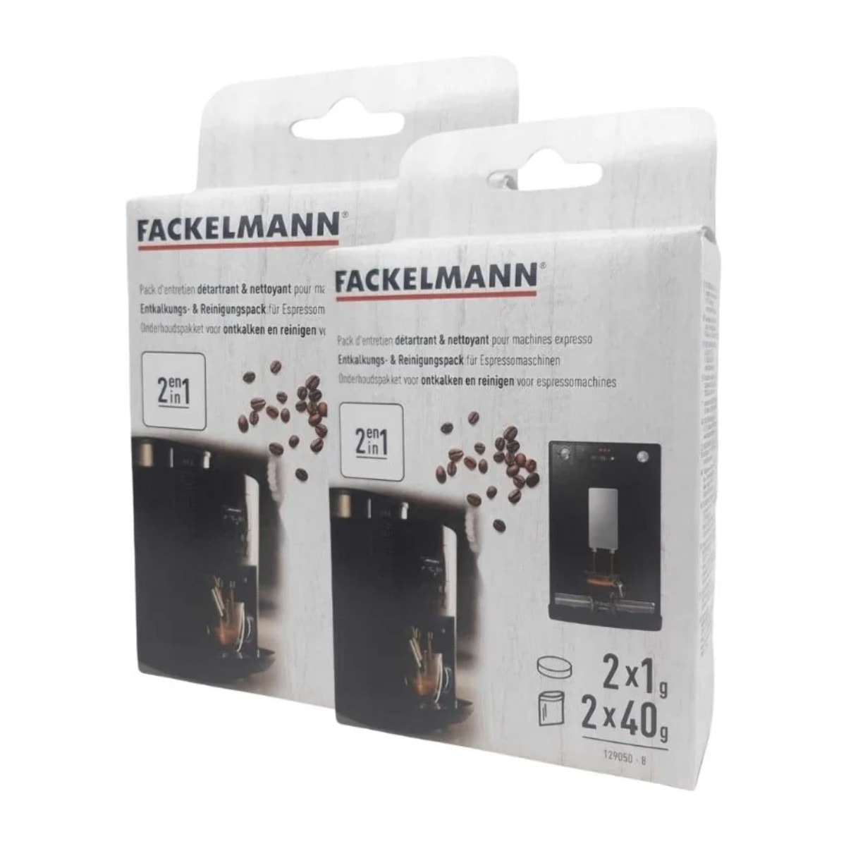 Ensemble de 2 Packs entretien détartrant et nettoyage pour machine à expresso Fackelmann Petit Déjeuner