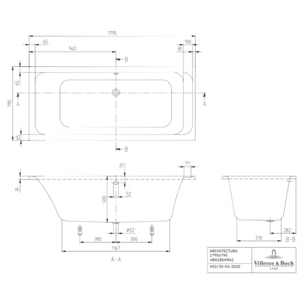 Baignoire droite VILLEROY & BOCH Architectura avec pieds acrylique 180 x 80 cm  + Pare bain gauche AURYS Raywall Noir mat