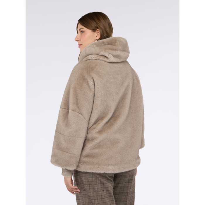 Fiorella Rubino - Chaqueta corta efecto peluche con capucha - Gris