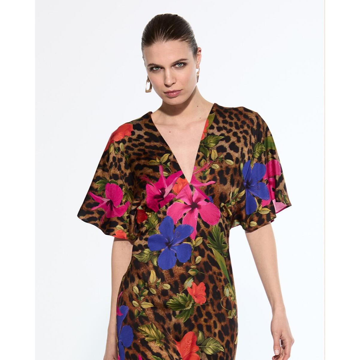 Abito Lungo in Raso Stampato