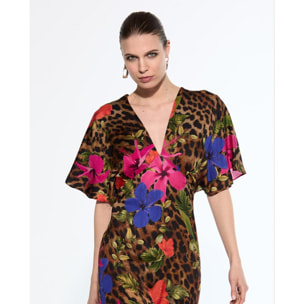 Abito Lungo in Raso Stampato